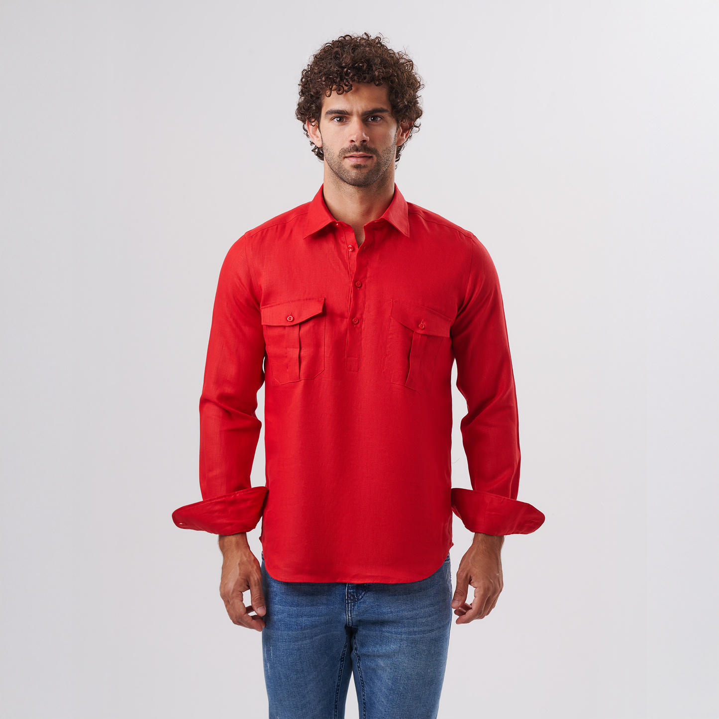 Crimson Utility Linen Shirt