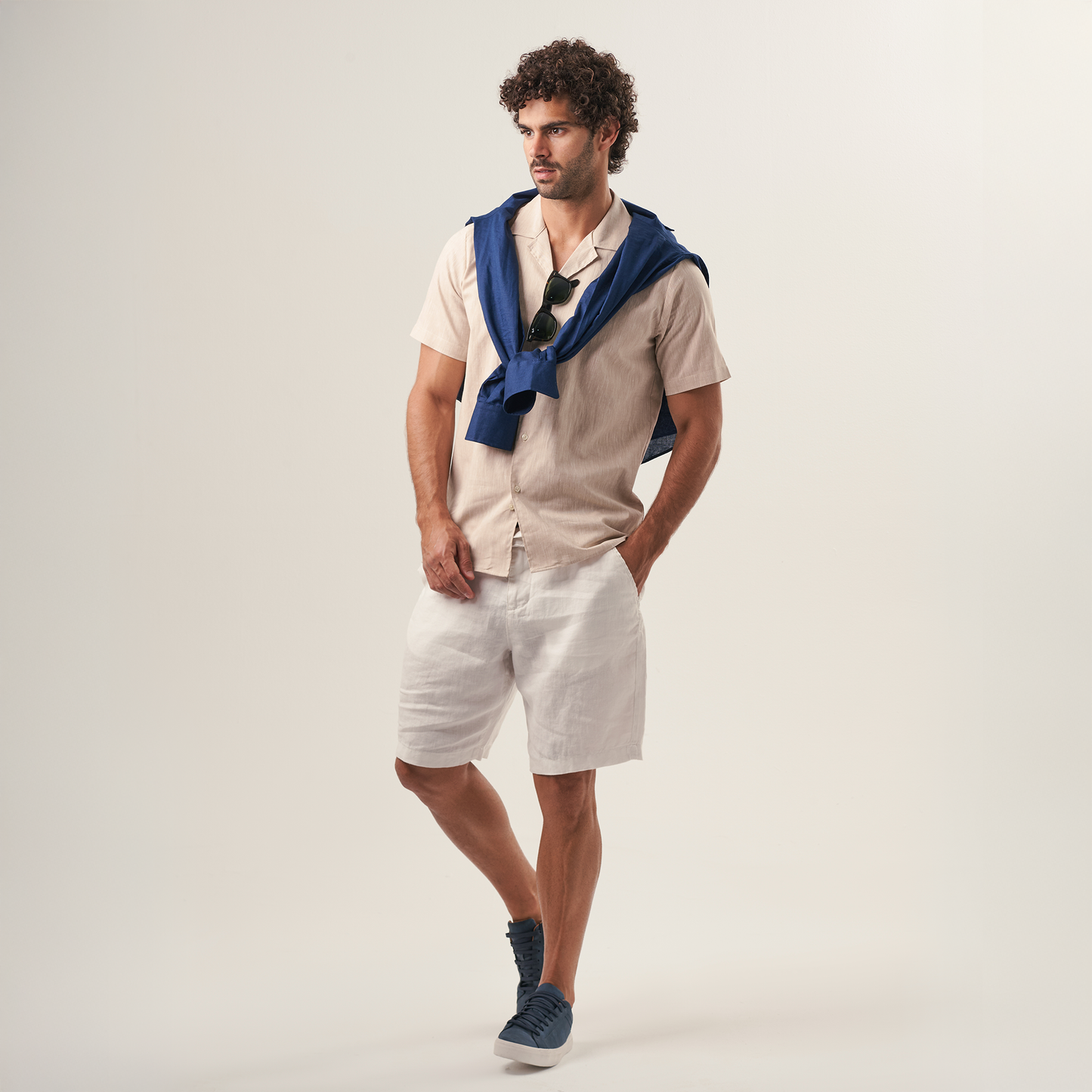 Beige Cuban Collar Shirt – Short Sleeve