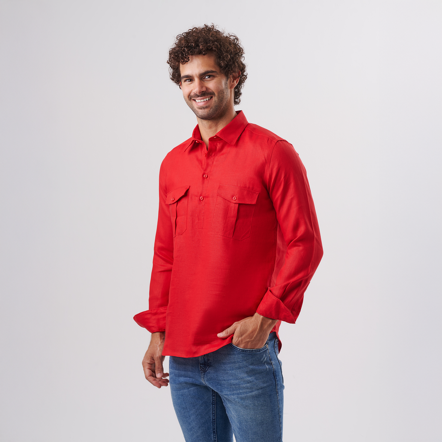 Crimson Utility Linen Shirt