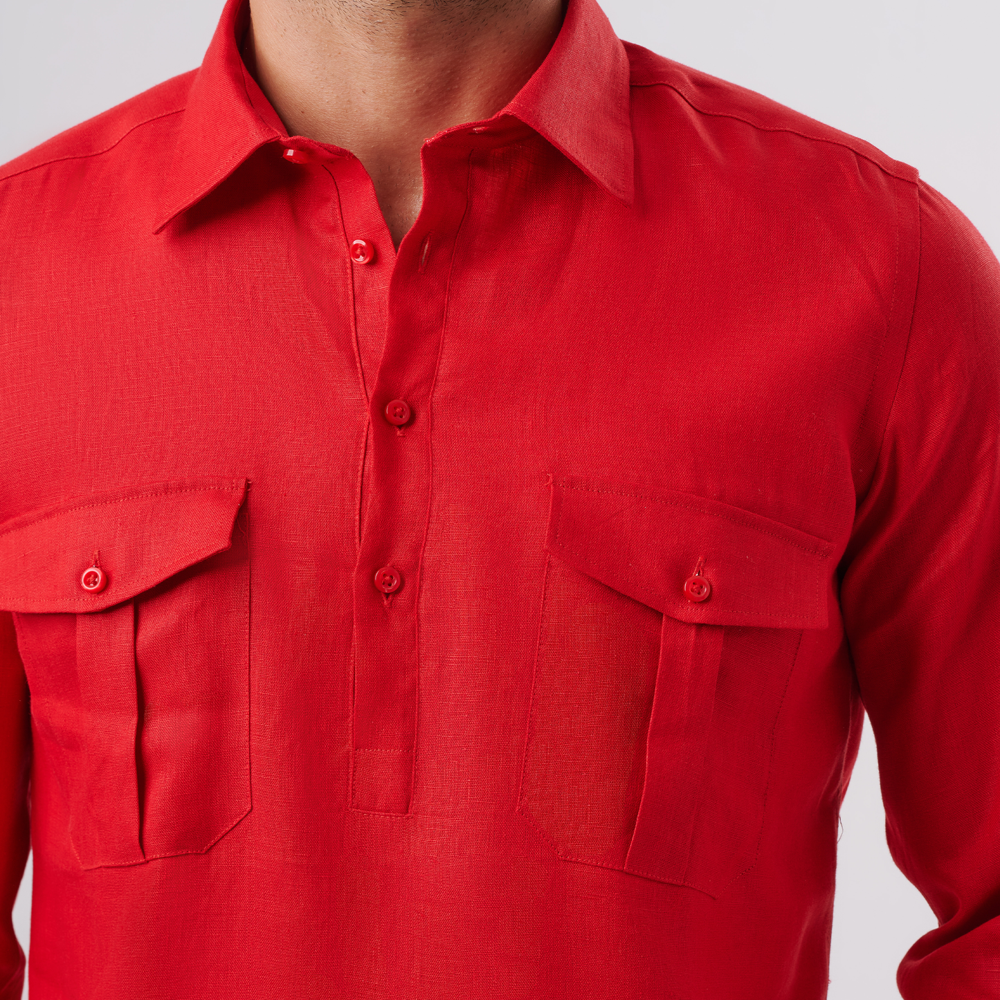 Crimson Utility Linen Shirt