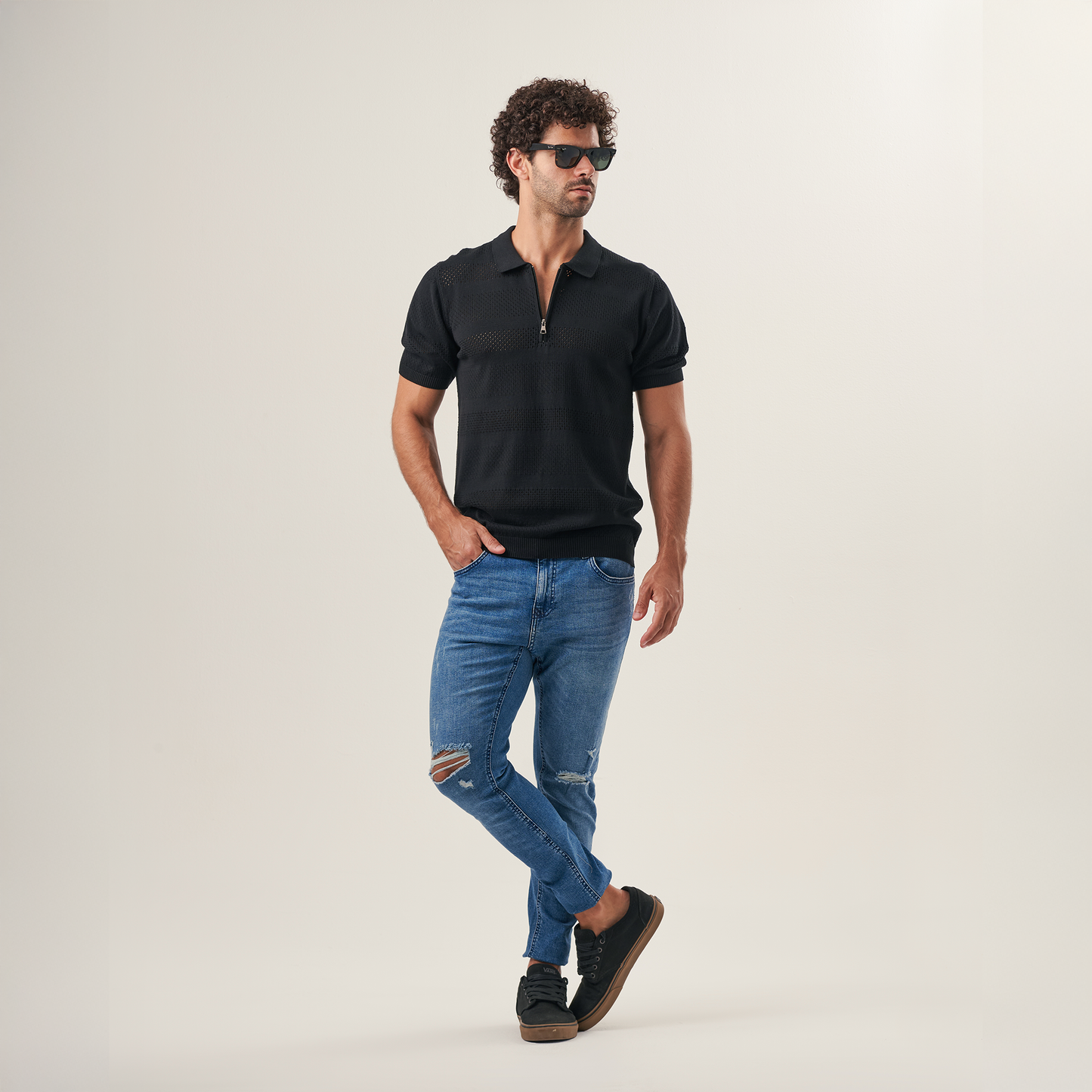Black Knit Polo Zip