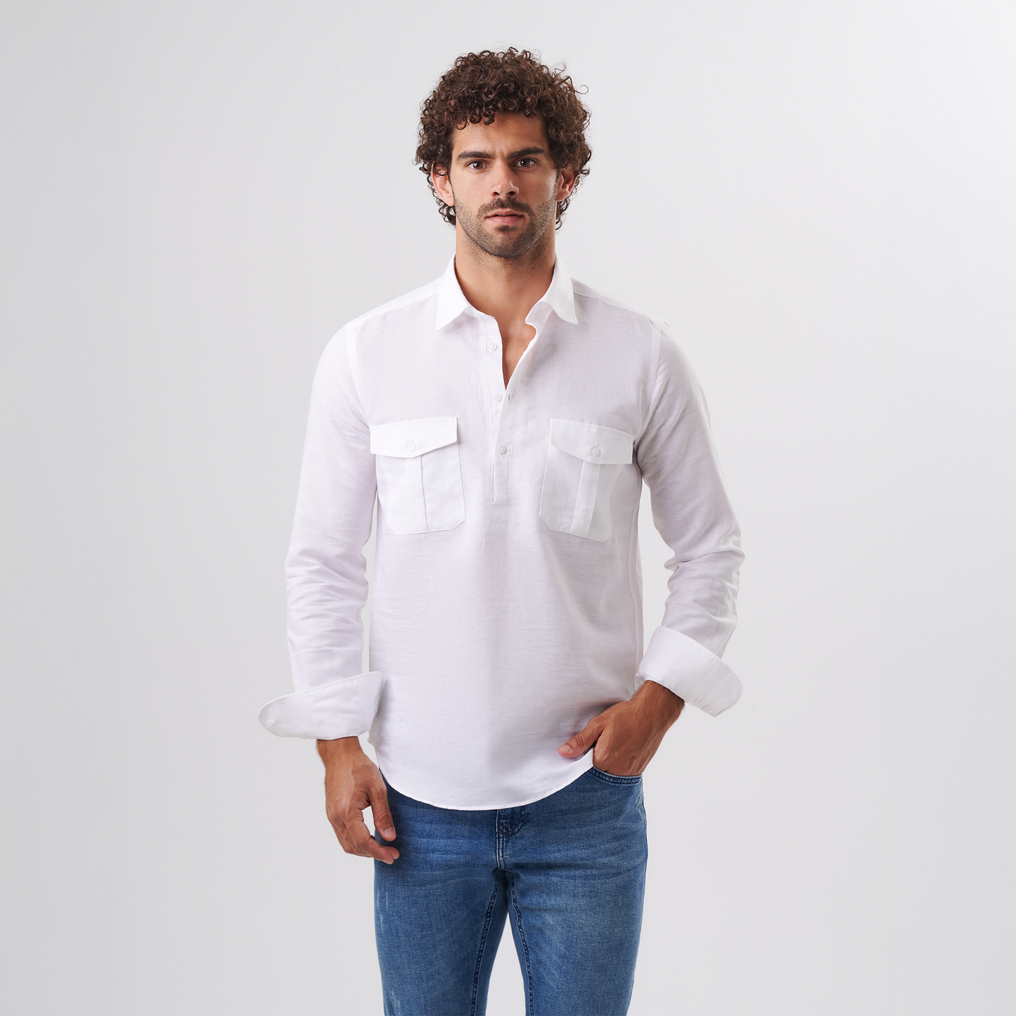 White Utility Linen Shirt