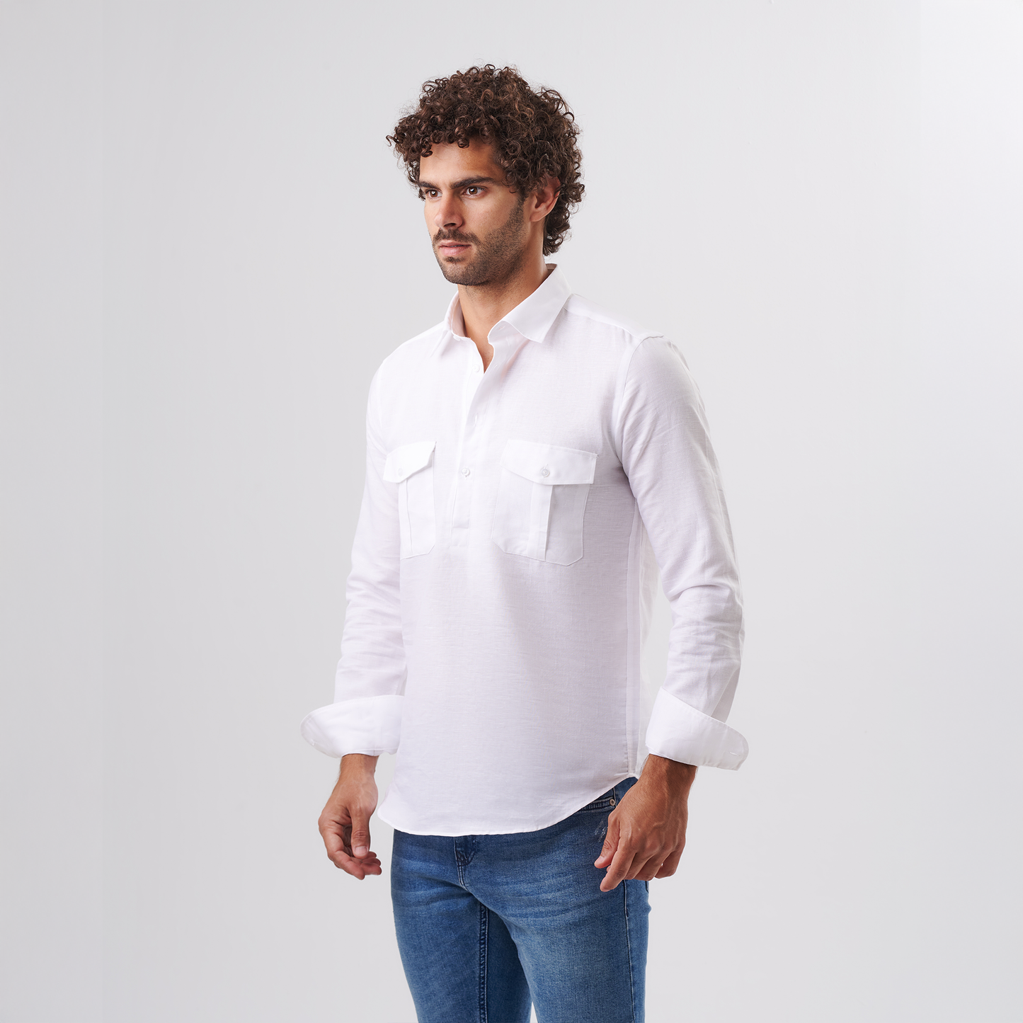 White Utility Linen Shirt