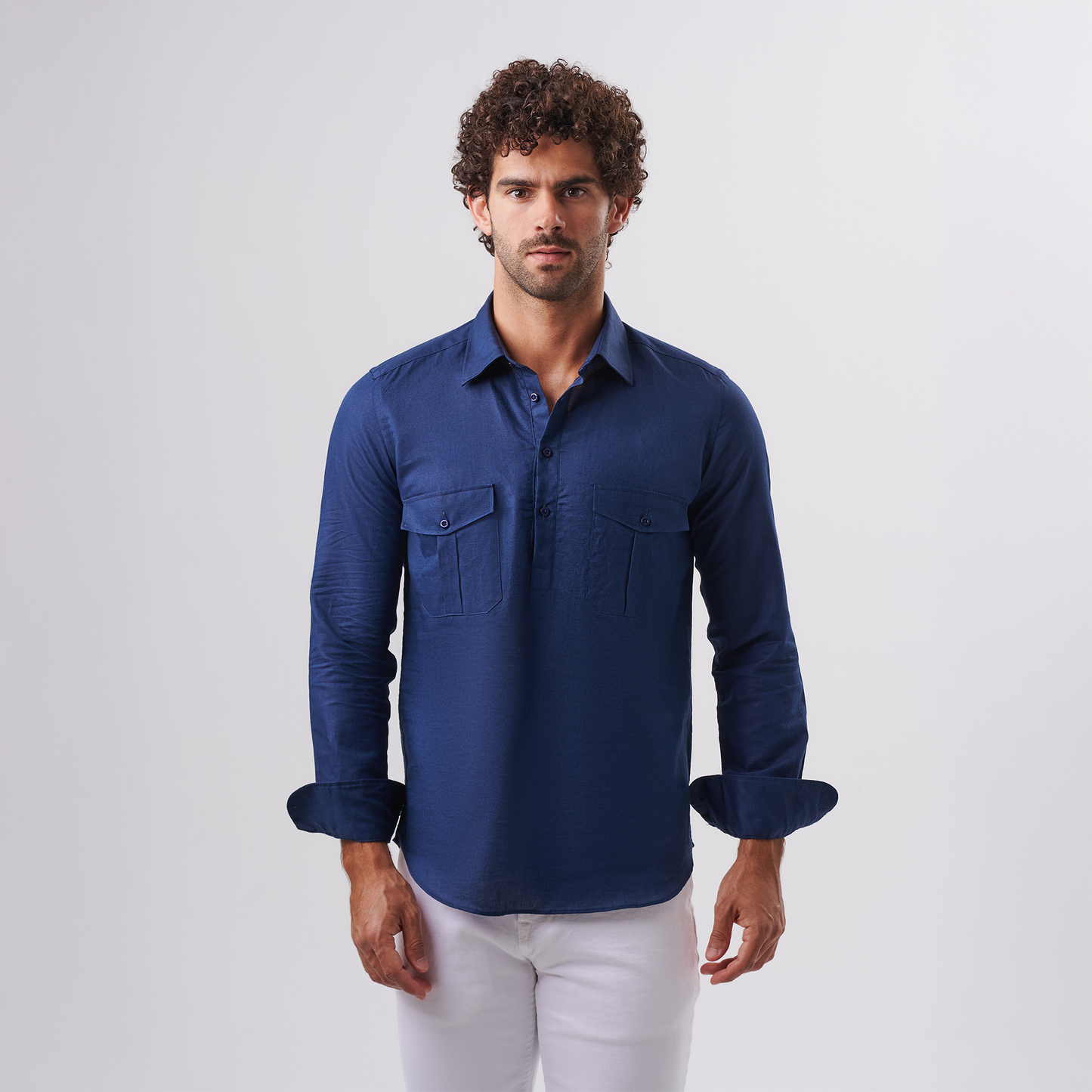 Navy Utility Linen Shirt