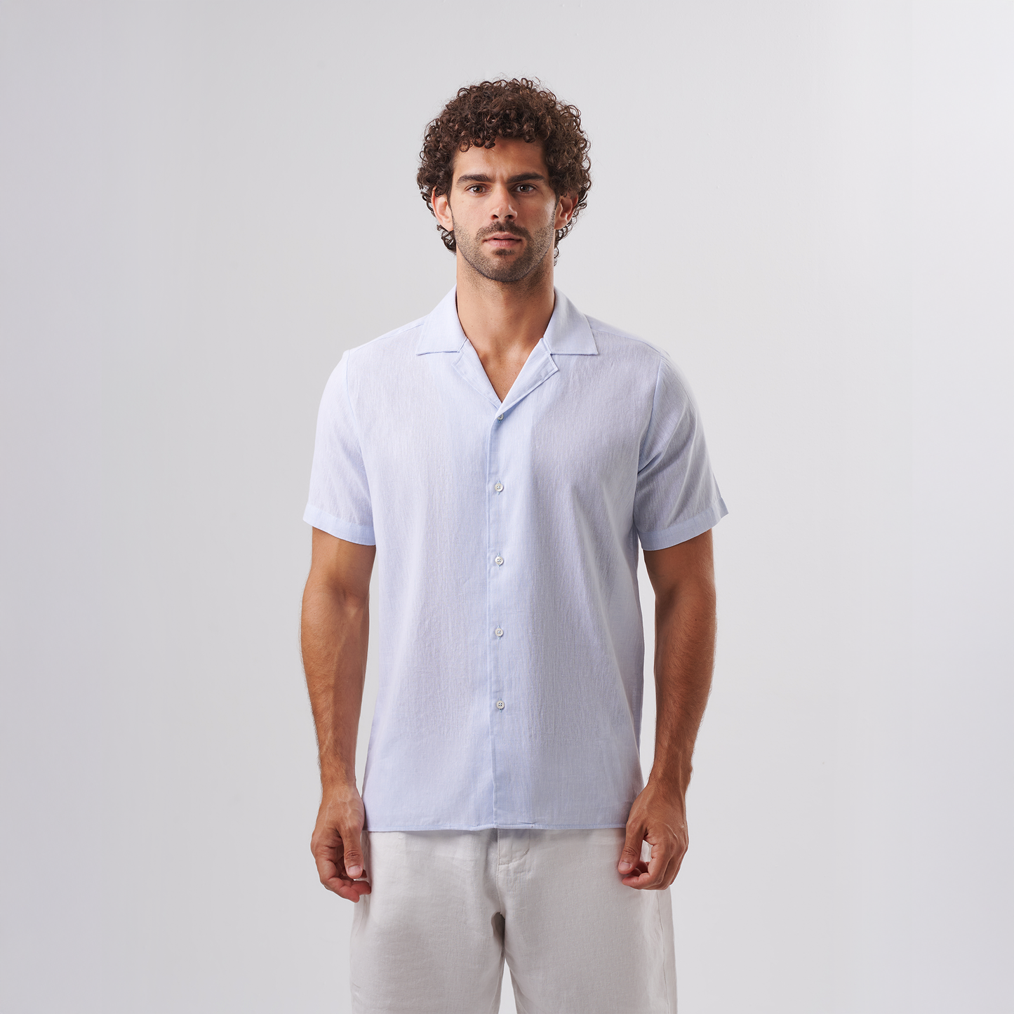 Sky Blue Cuban Collar Shirt – Short Sleeve