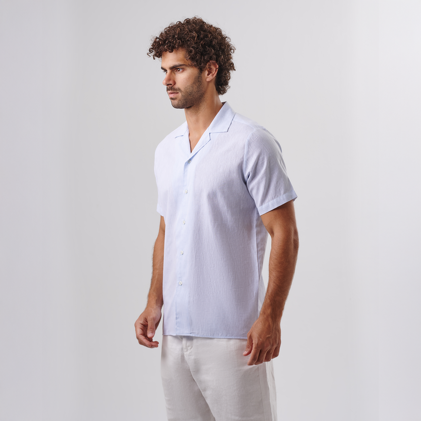 Sky Blue Cuban Collar Shirt – Short Sleeve