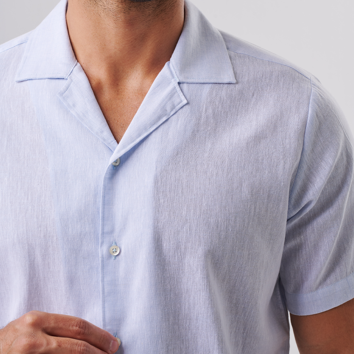 Sky Blue Cuban Collar Shirt – Short Sleeve