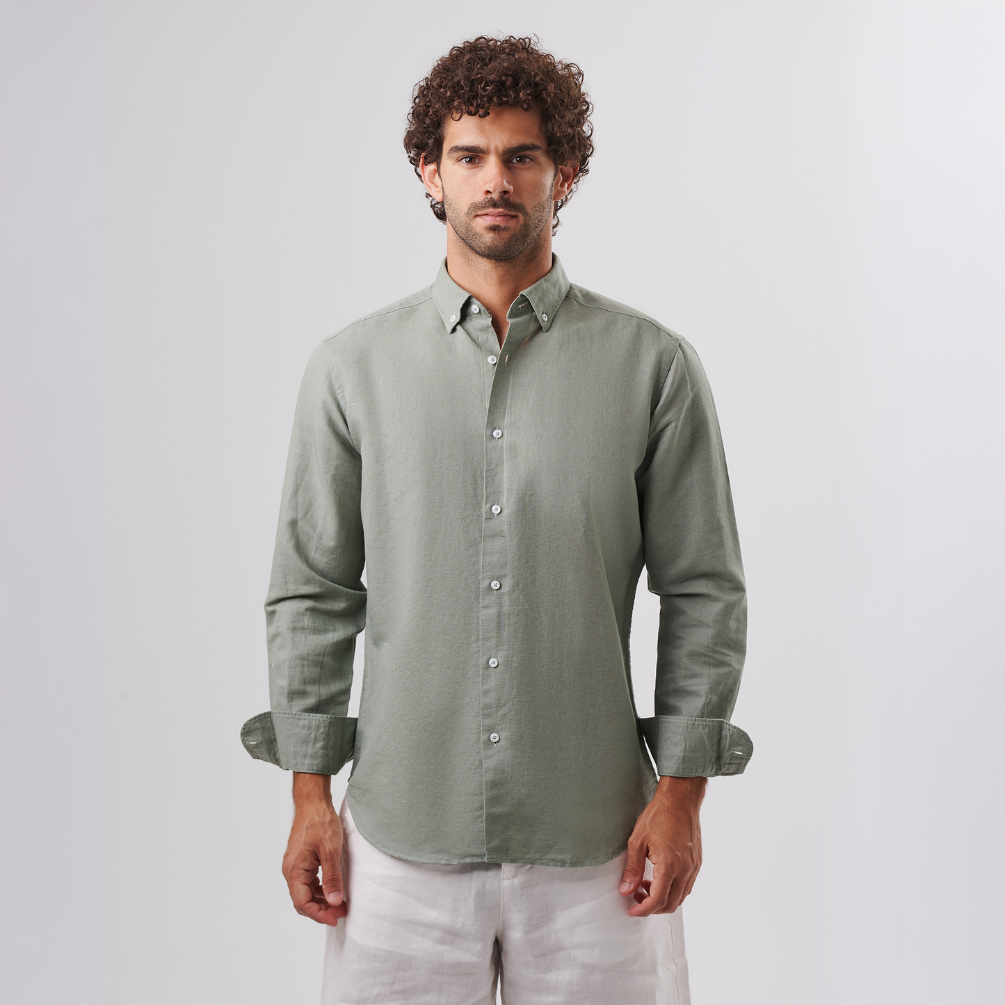 Sage Green Button-Down Linen Shirt