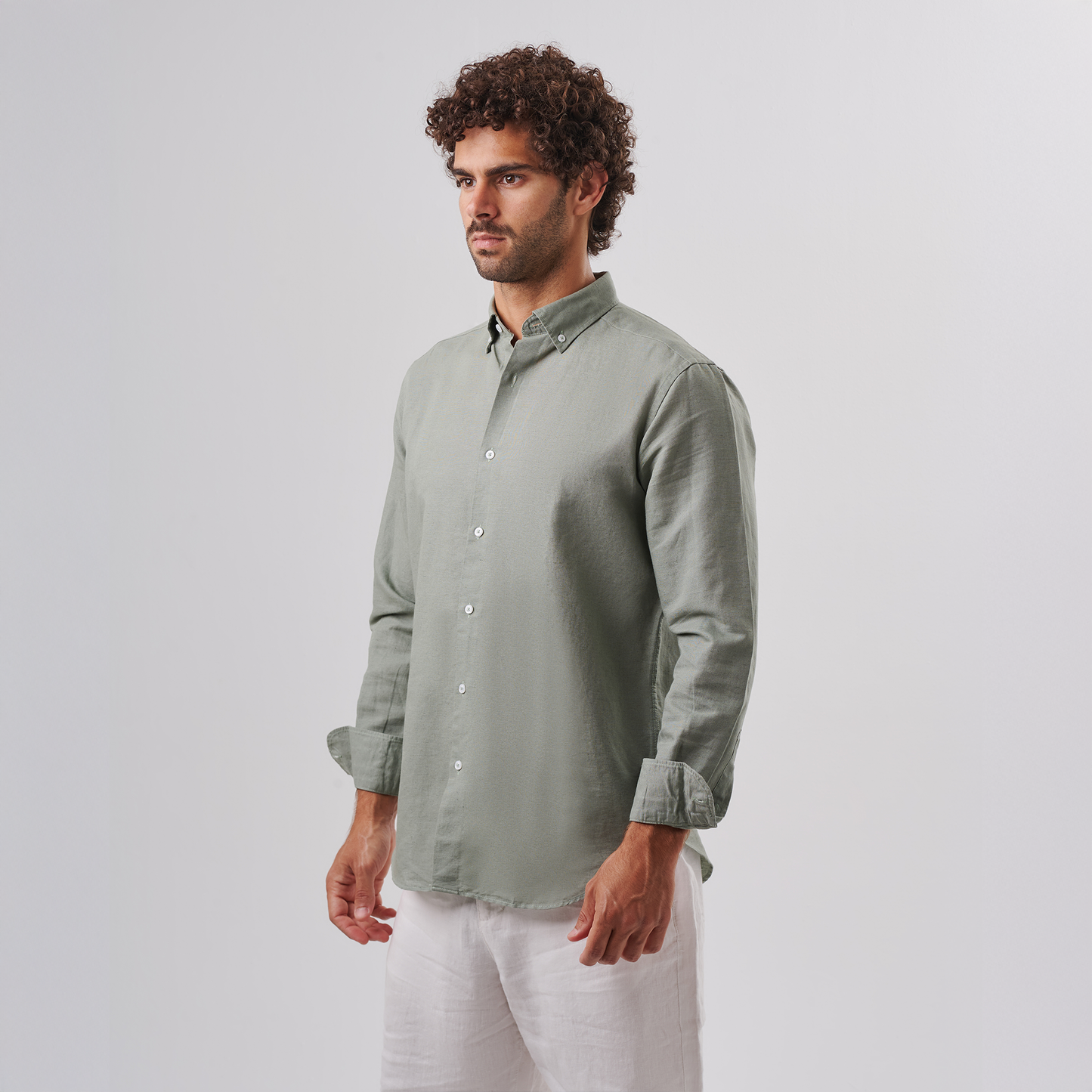 Sage Green Button-Down Linen Shirt