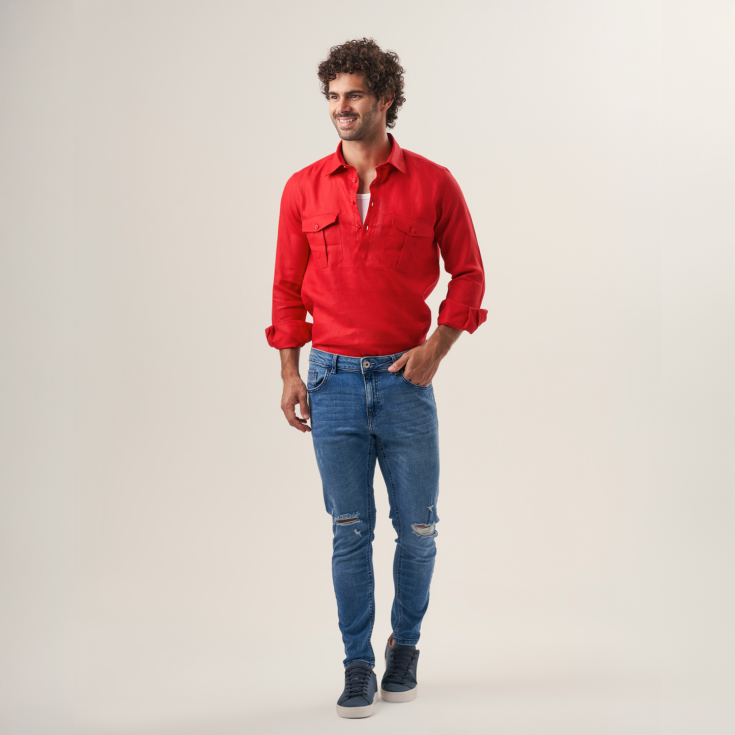Crimson Utility Linen Shirt