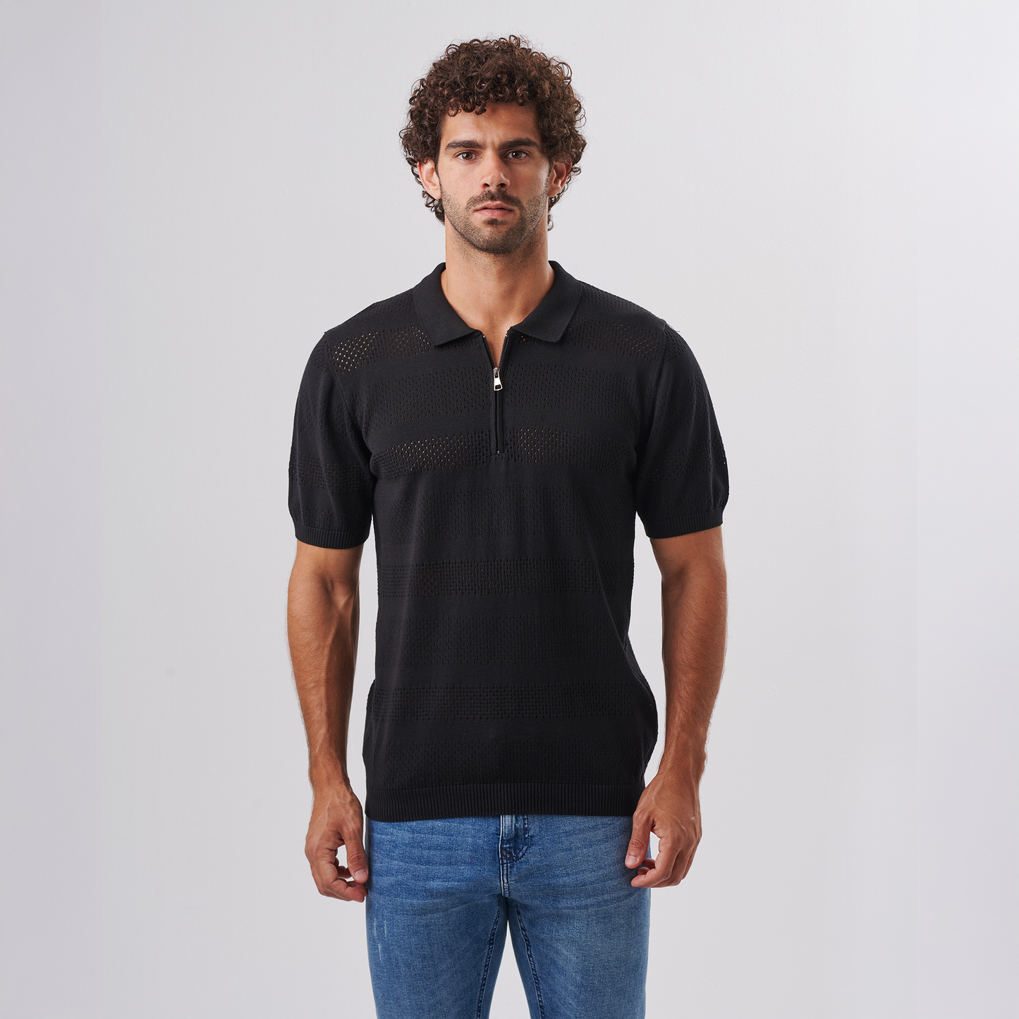 Black Knit Polo Zip