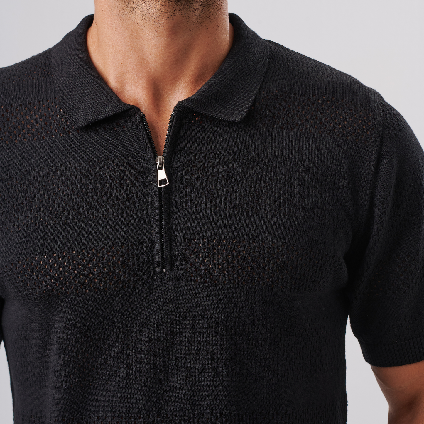 Black Knit Polo Zip