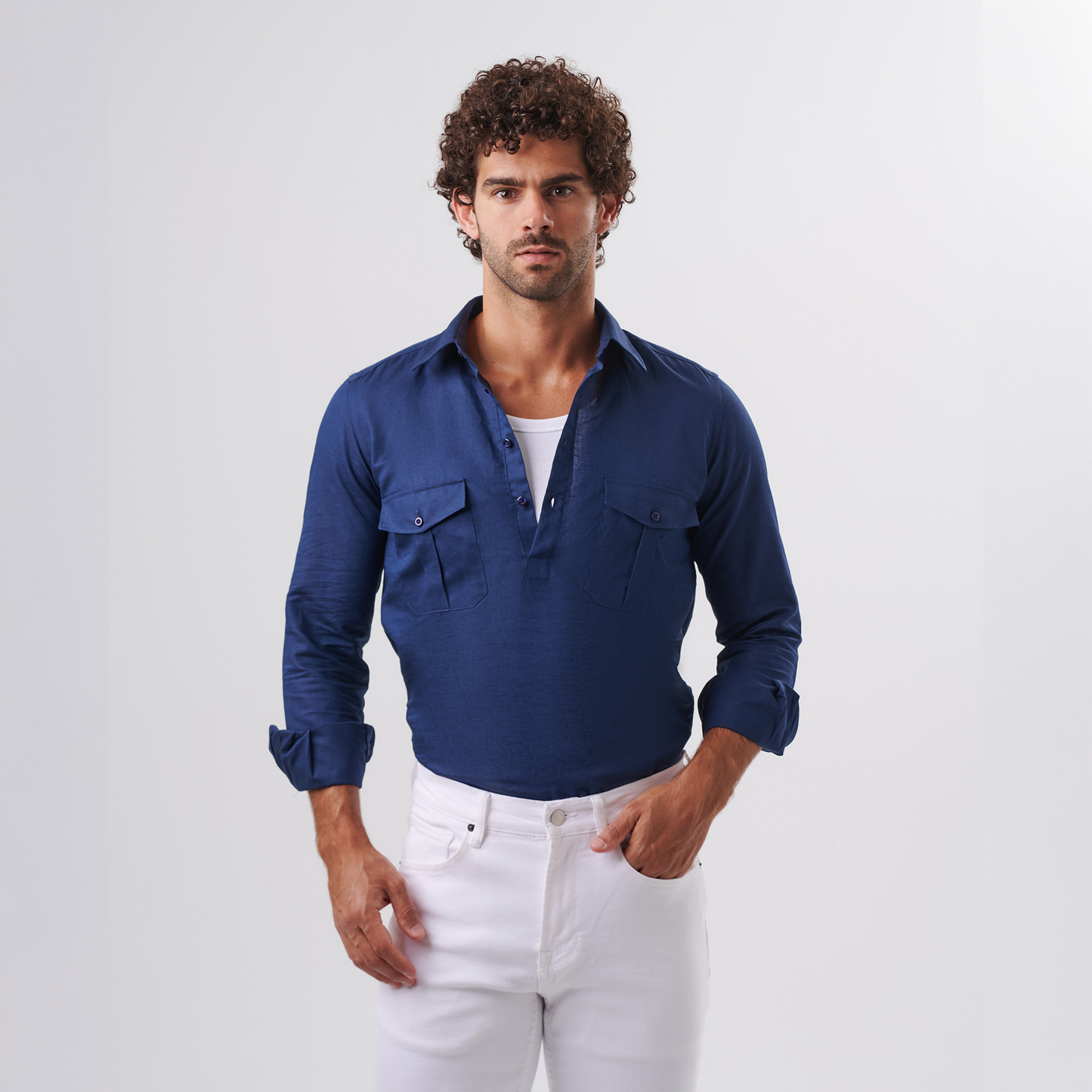 Navy Utility Linen Shirt