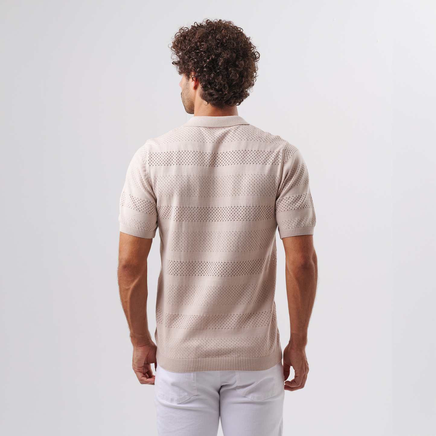 Beige Knit Polo Zip