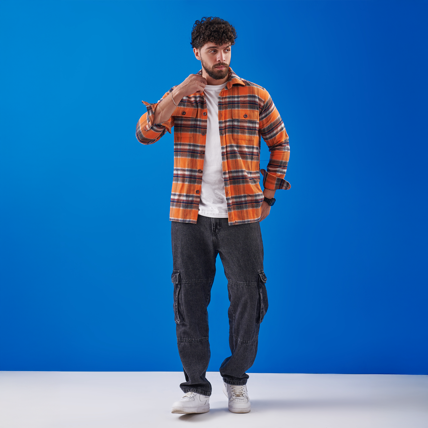 Plaid Flannel shirt Orange/ Navy Multi