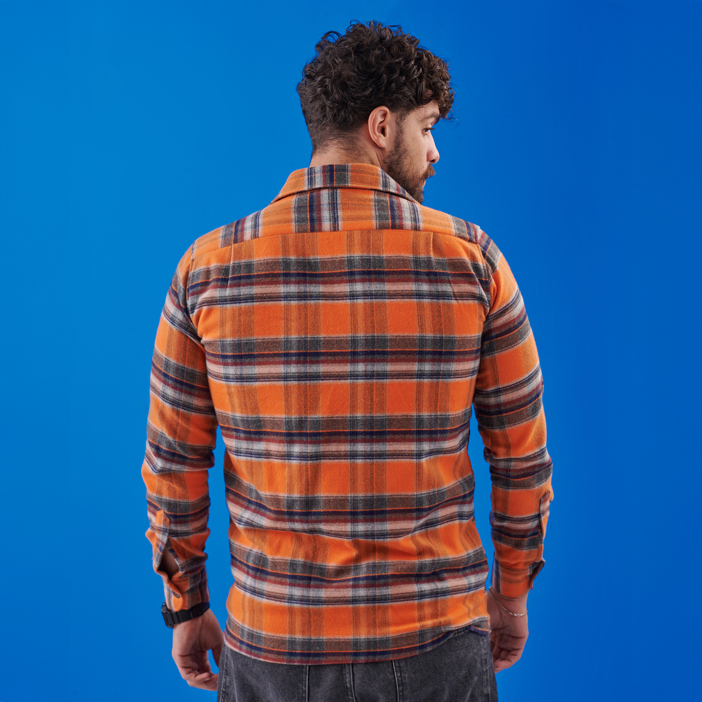 Plaid Flannel shirt Orange/ Navy Multi