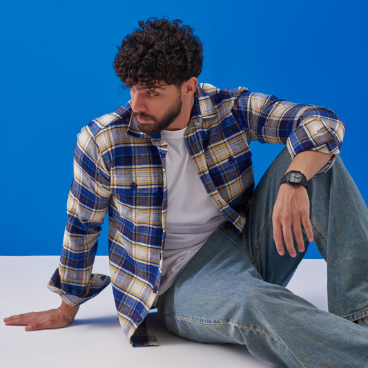 Plaid Flannel shirt Navy/yellow Multi