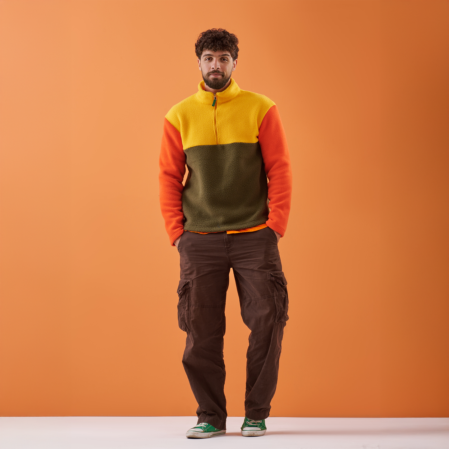 Mixed Color Brushed Fleece Pullover/Yellow