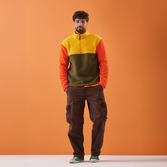 Mixed Color Brushed Fleece Pullover/Yellow