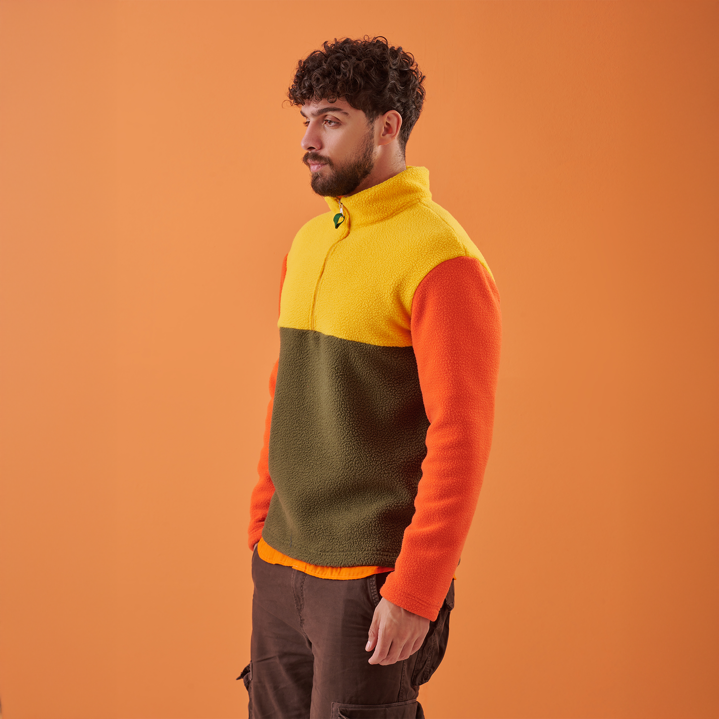 Mixed Color Brushed Fleece Pullover/Yellow