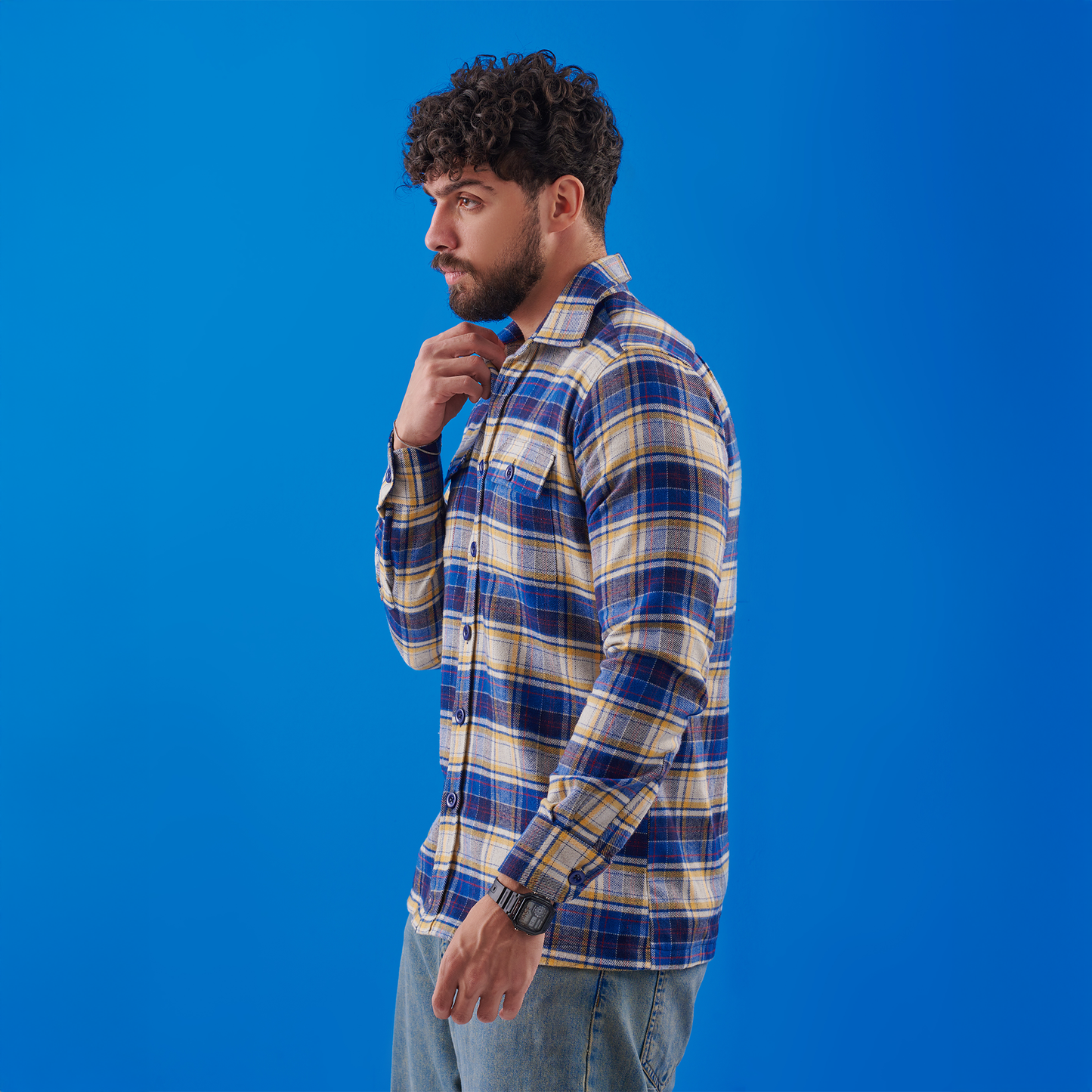 Plaid Flannel shirt Navy/yellow Multi