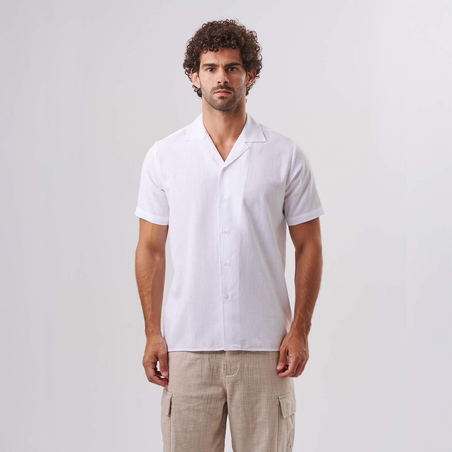White Cuban Collar Shirt – Short Sleeve