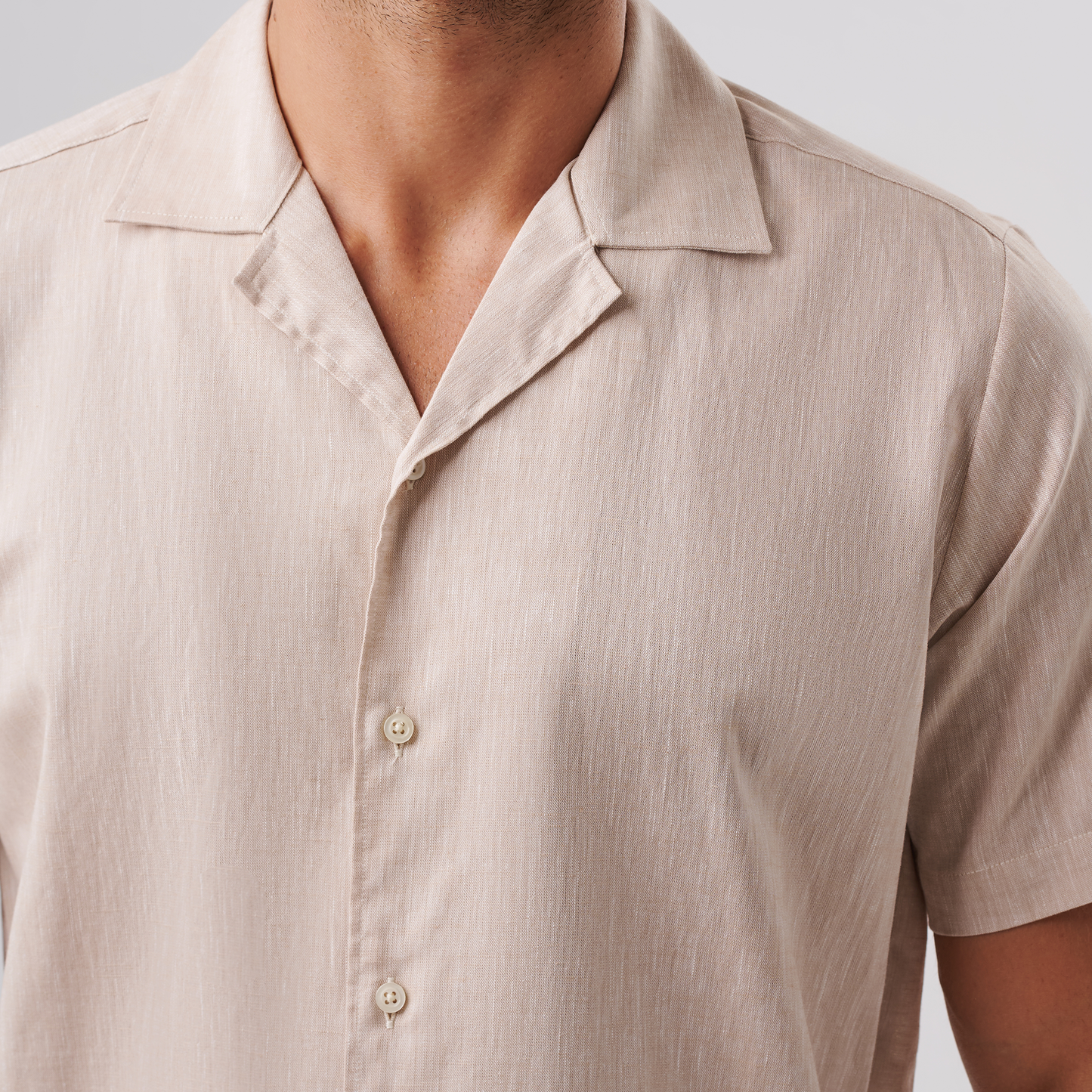 Beige Cuban Collar Shirt – Short Sleeve