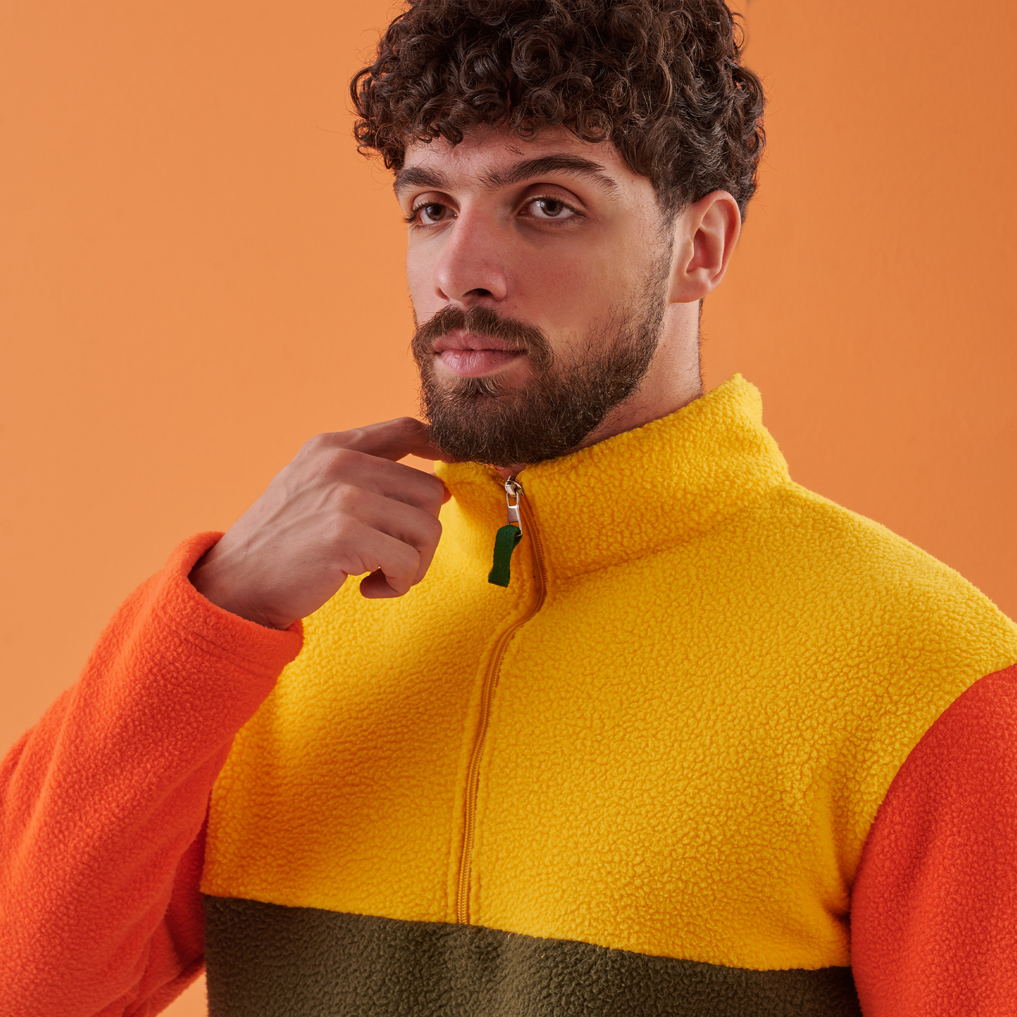 Mixed Color Brushed Fleece Pullover/Yellow