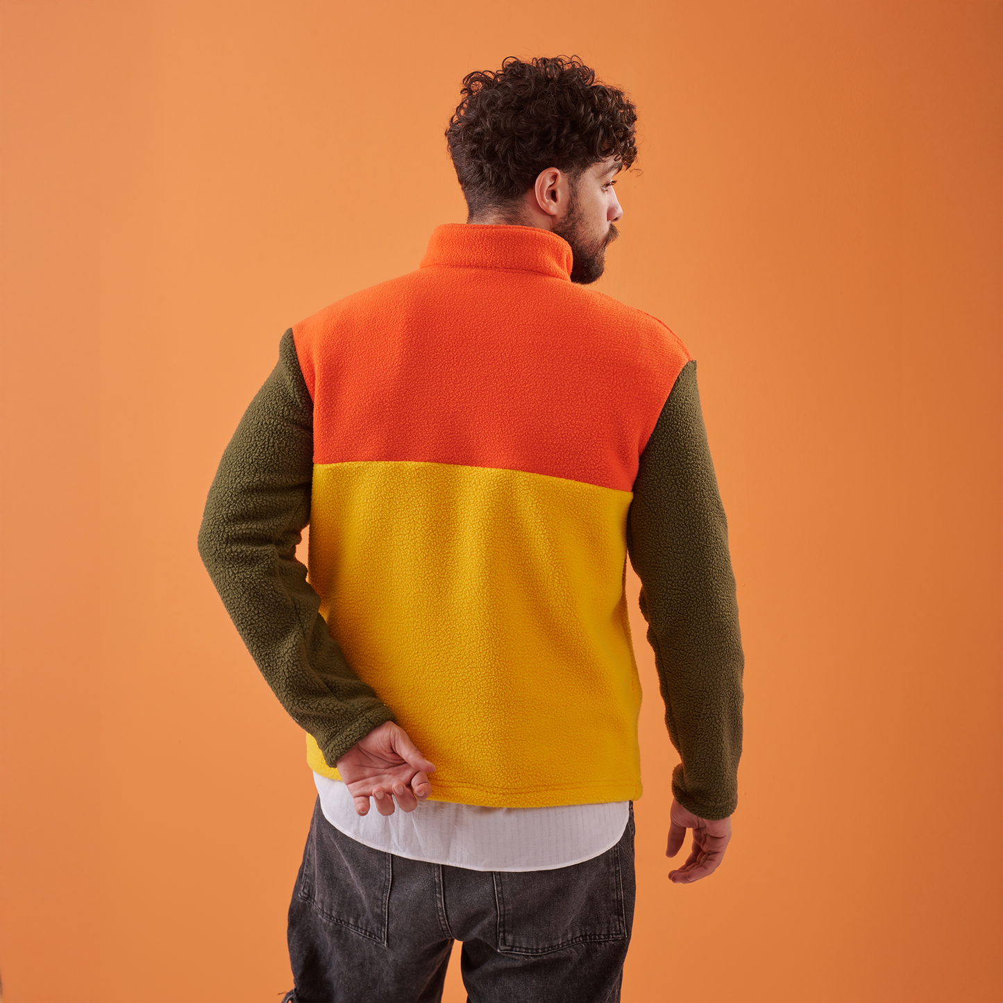 Mixed Color Brushed Fleece Pullover/Orange